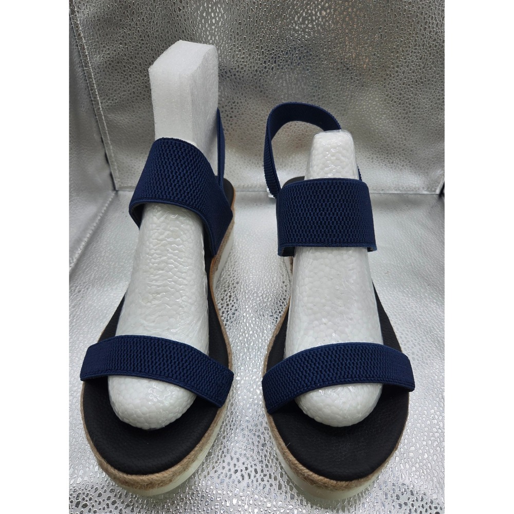 Navy Blue Elastic Strap Platform Espadrille Wedge Sandals Size 10